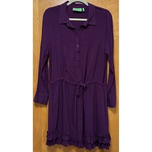 LOGO Lori Goldstein Long Sleeve Ruffle Trim dress Adjustable Waist‎ Purple M